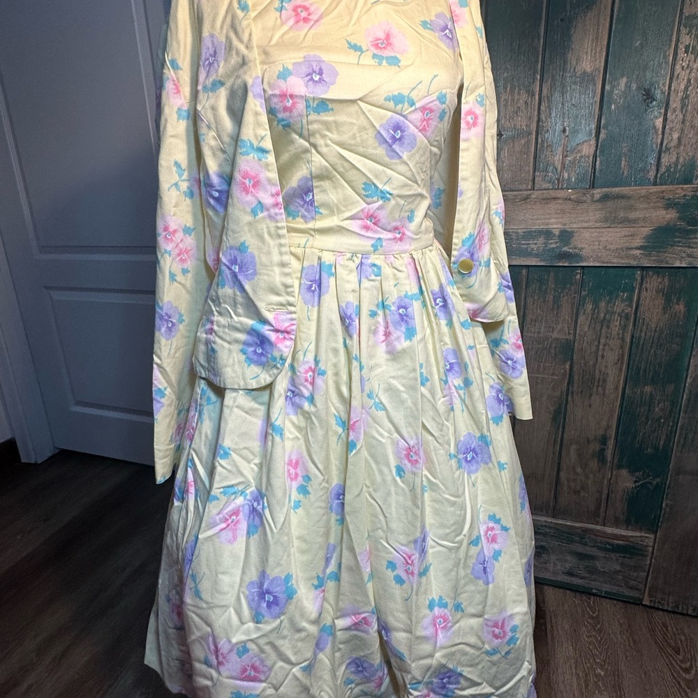 True Vintage Dorothy Ann 2-Piece Pastel Floral Dress & Blazer Set – Size Medium - Picture 10 of 14